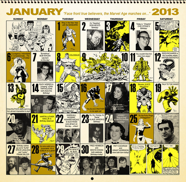 Jan 2013 Marvel Retro Calendar Days by Dusty Abell