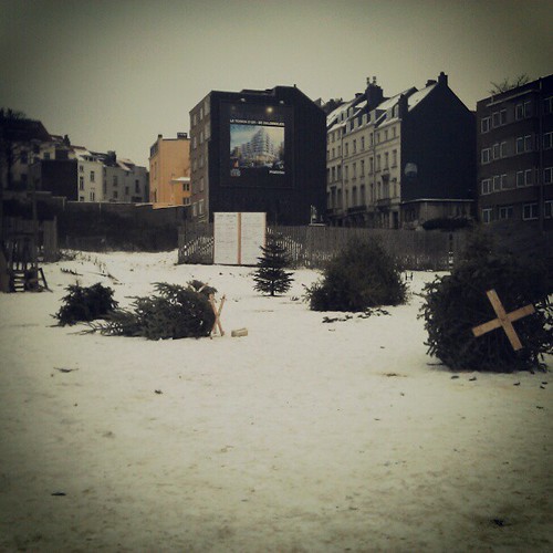 cemetery of xmas trees #brussels #installation #streetart #snow #winter