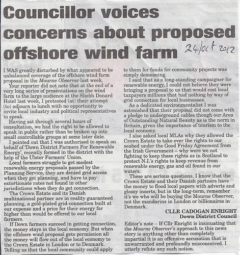 Mourne Observer getting it wrong on proposed windfarm 24th Oct 2011 by CadoganEnright