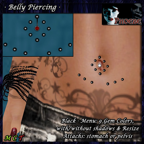 [$50L PROMO] *P* Belly Piercing M3 ~Black-9 Gem Colors~