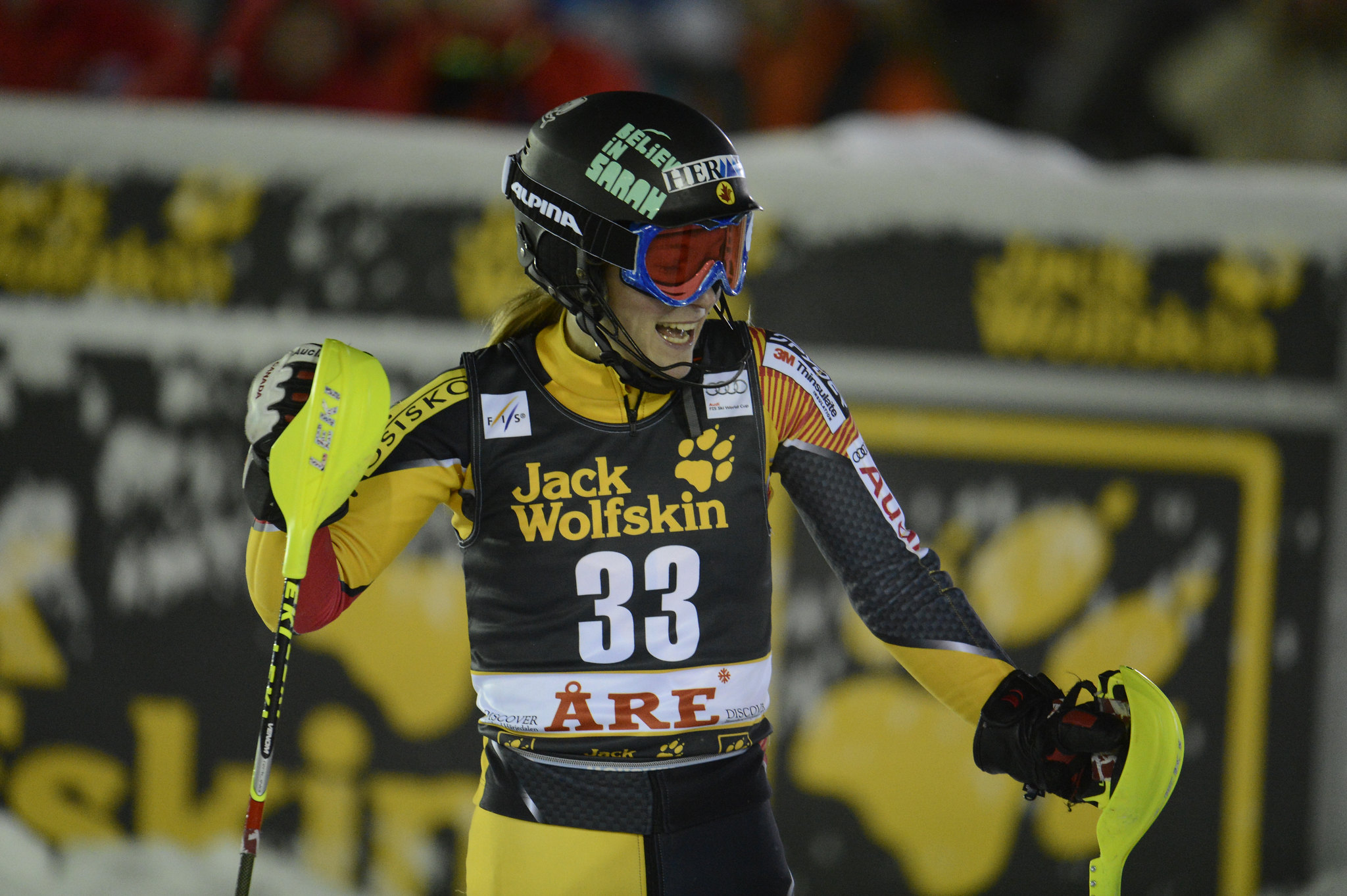 Brittany Phelan pleased with her second slalom run in Are, Sweden.
