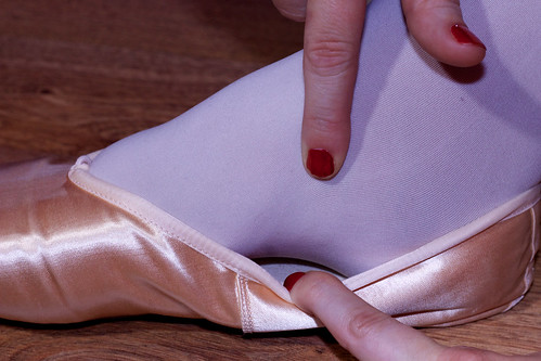 how to sew ribbons to pointe shoes