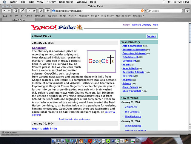 Googobits was the Yahoo! Pick of the Day