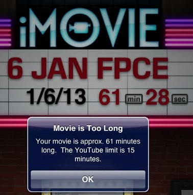 iMovie for iPad - 15 min upload max for YouTube
