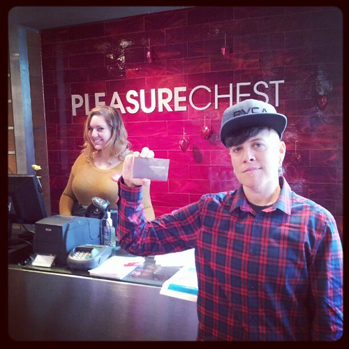 Picking up the gift certificate from the pleasure chest for the Yes Ma'am raffle! Win $100 towards your sex life on Saturday! Featuring @laura_the_babe behind the counter