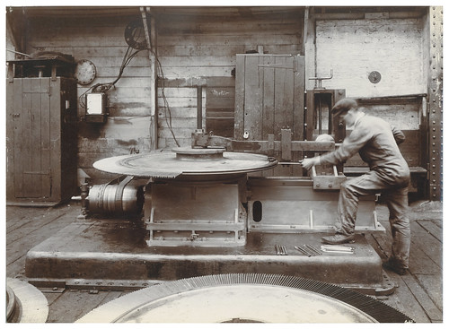 Wallsend Slipway: Worker operating a turbine blading machine