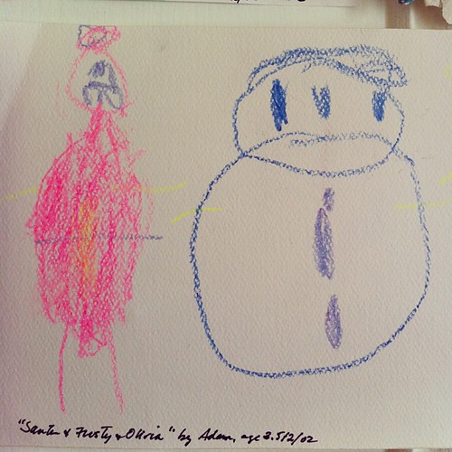 "Santa, Frosty and Olivia" by  3 1/2 year old Adam