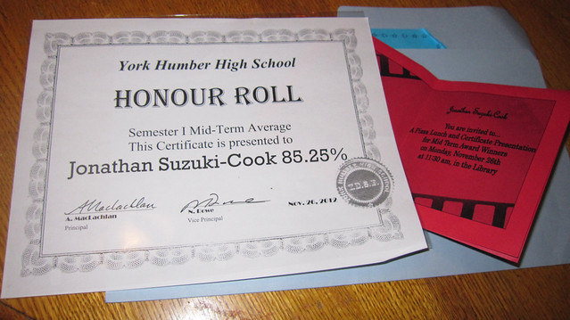 Honour roll certificate