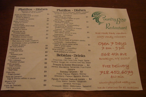 Country Boys restaurant menu