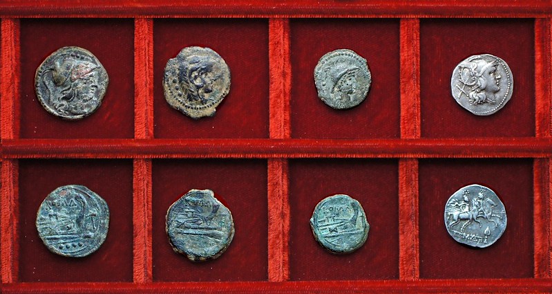 RRC 081 Cn.Co. dolabella Cornelia bronzes, RRC 83 spearhead-up denarius, Ahala collection, coins of the Roman Republic