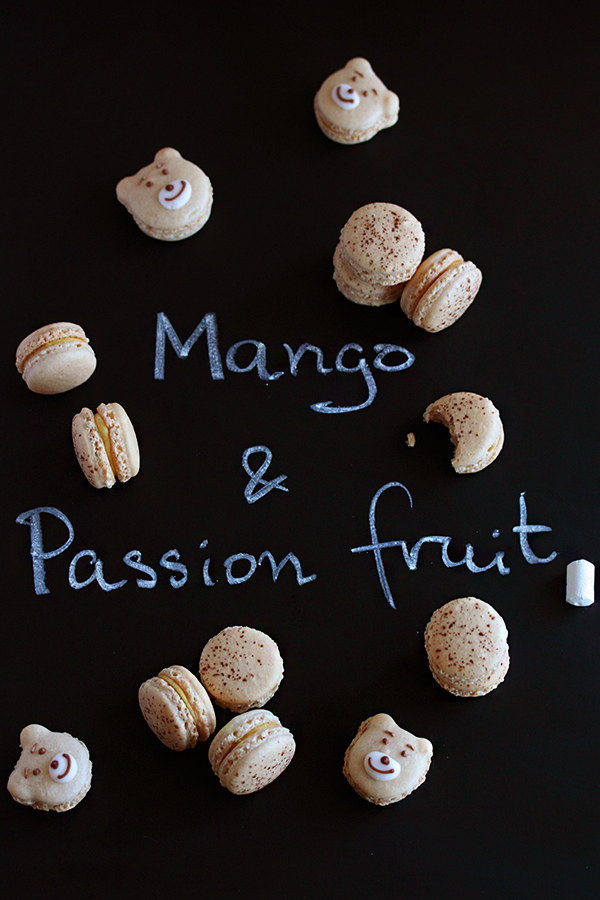 Mango and passion fruit macarons