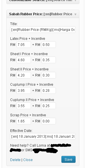 Sabah rubber price widget