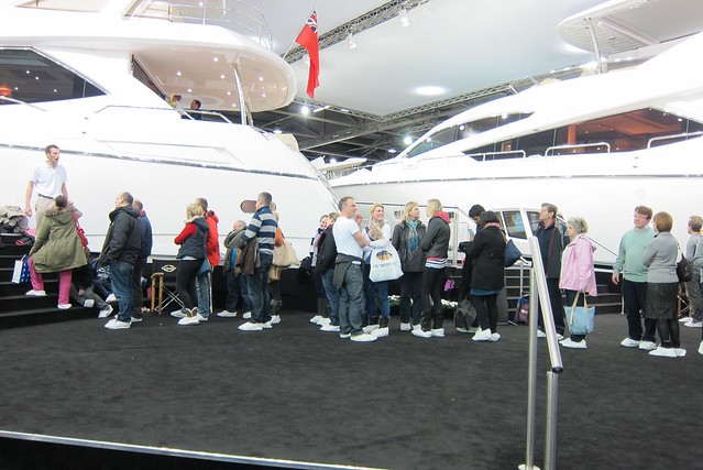 Boat show - visitors in slippers