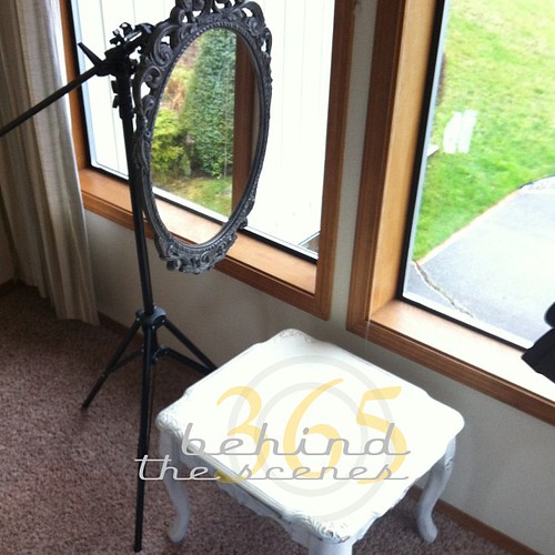 Behind the scenes of today's 365 shot... front room windows (to keep out of the rain), side table & a makeshift mirror stand