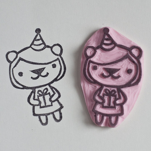 Party Bear Hand Carved Stamp