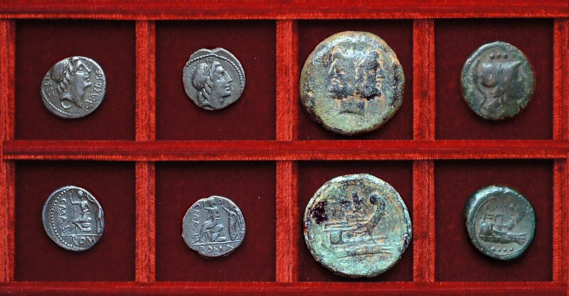 RRC 335 L.METEL C.MALL A.ALB Caecilia Mallia Postumia denarii, RRC 335 mallet Postumia bronzes, Ahala collection, coins of the Roman Republic