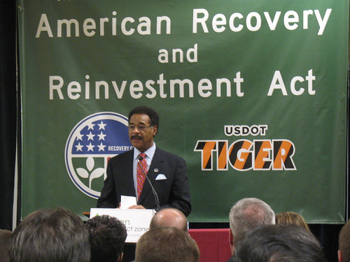 Rep. Emanuel Cleaver at a press conference (courtesy of MoBikeFed)