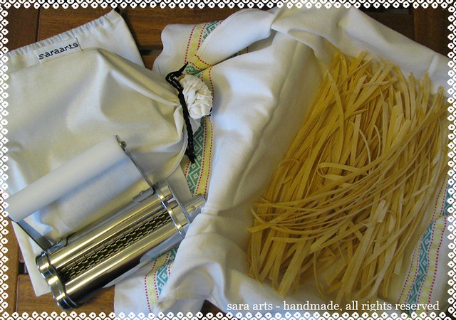 Homemade Pasta and cotton bags