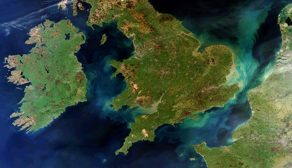 A rare cloud-free view of Ireland, Great Britain and northern France