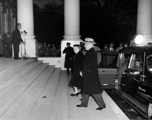 President Harry S. Truman and First Lady Bess Truman Returning to the White House after the Renovation, 03/27/1952