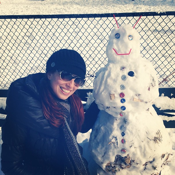 Junkyard snowman in Tompkins Square Park NYC