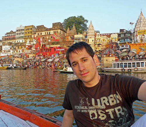 Photo on the boat on the Ganges River as it passes through Varanasi