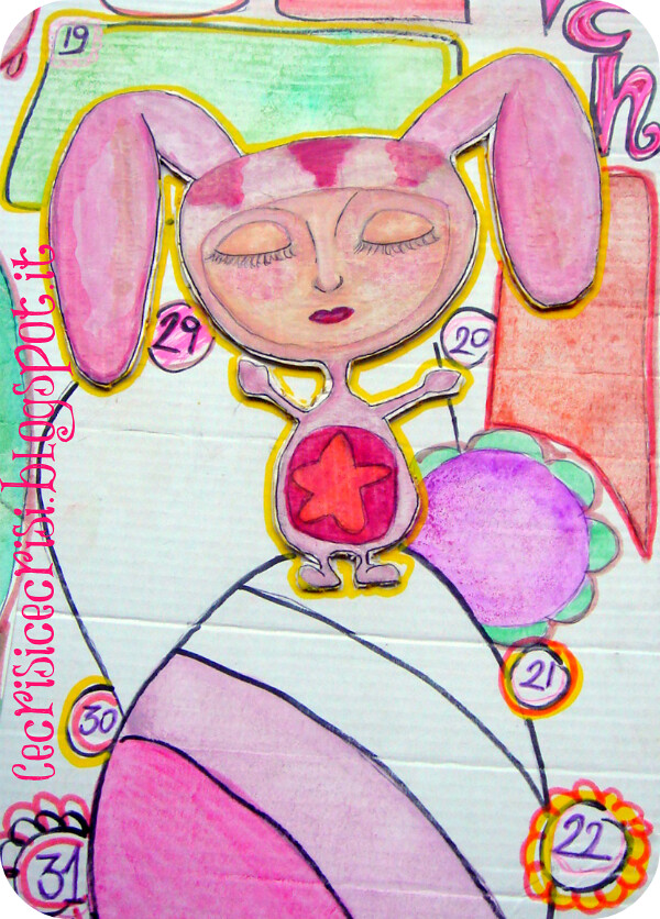 calendar journal di marzo, dettaglio coniglietto, mixed media, art journal