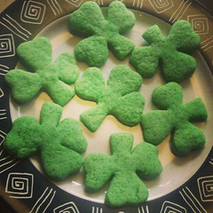 Sugar Shamrocks. We have icing, but I don't think they need it.