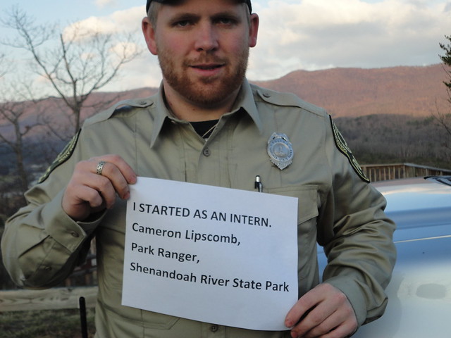 Cameron Lipscomb started as an intern and is now Chief Ranger at Powhatan State Park! (he has been promoted since the picture above)