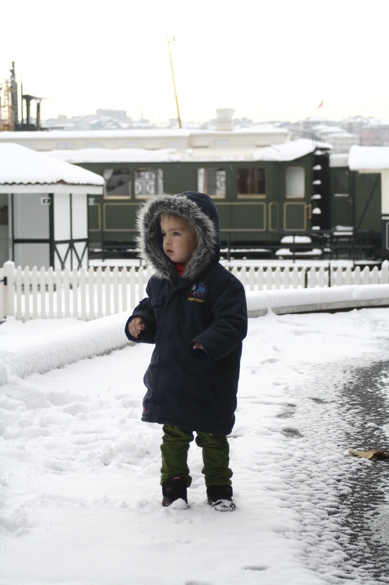 Anton in the snow at Koç 'Car' Museum.