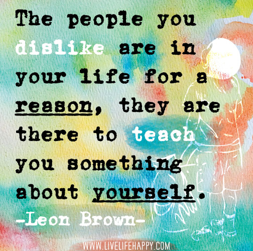 The people you dislike are in your life for a reason, they are there to teach you something about yourself. - Leon Brown