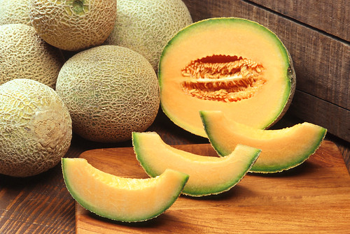 Cantaloupes are a refreshing treat that is always a hit during the summer. When purchasing a cantaloupe, make sure that its rind is light green or turning yellow. Most cantaloupes will need to be kept in the refrigerator before eating. USDA Photo courtesy of Scott Bauer.