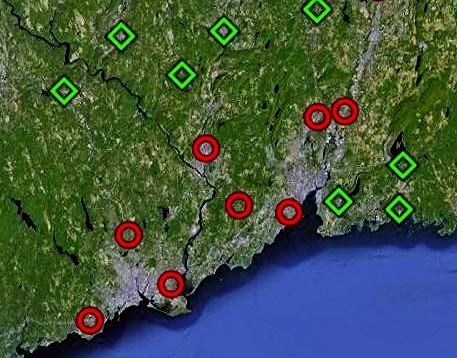 gains & losses around metro Bridgeport & New Haven (via Google Earth)