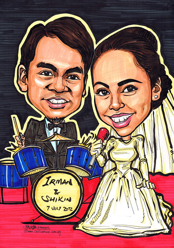 wedding couple caricatures at band concert