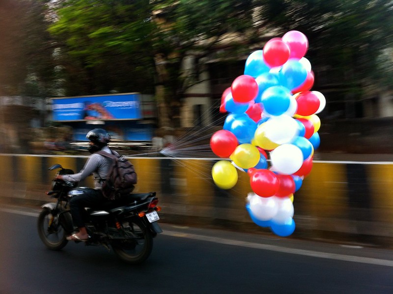 Balloon man going to work