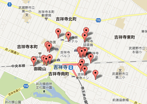 吉祥寺駅界隈駐輪場マップ