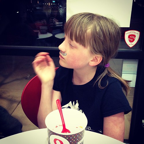 My child is related to @carringtonschaeffer. She went to red mango with a mustache drawn on her face.