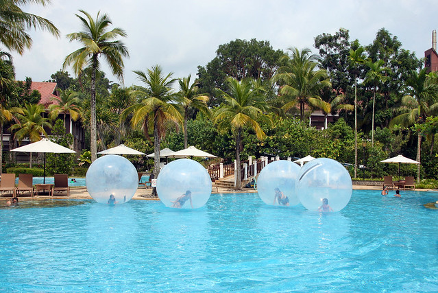 Water balls rolling around the pool