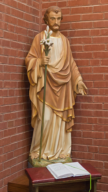 Saint Joseph Roman Catholic Church, in Clayton, Missouri, USA - statue of Saint Joseph in side narthex