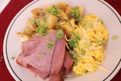 Ham with Gruyere Scrambled Eggs and Home Fries
