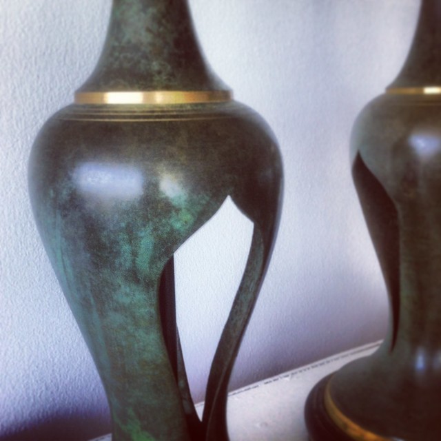 Pair Carl Sorensen Patinated Bronze Lamps