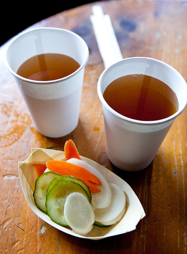 Cold soba teas and Tsukemono pickles