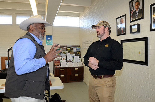 Wade Ross, state director, Texas Small Farmers and Ranchers Community Based Organization and James Gore, Natural Resources Conservation Service Assistant Chief, visited recently at the CBO’s state headquarters in Navasota, Tex.
