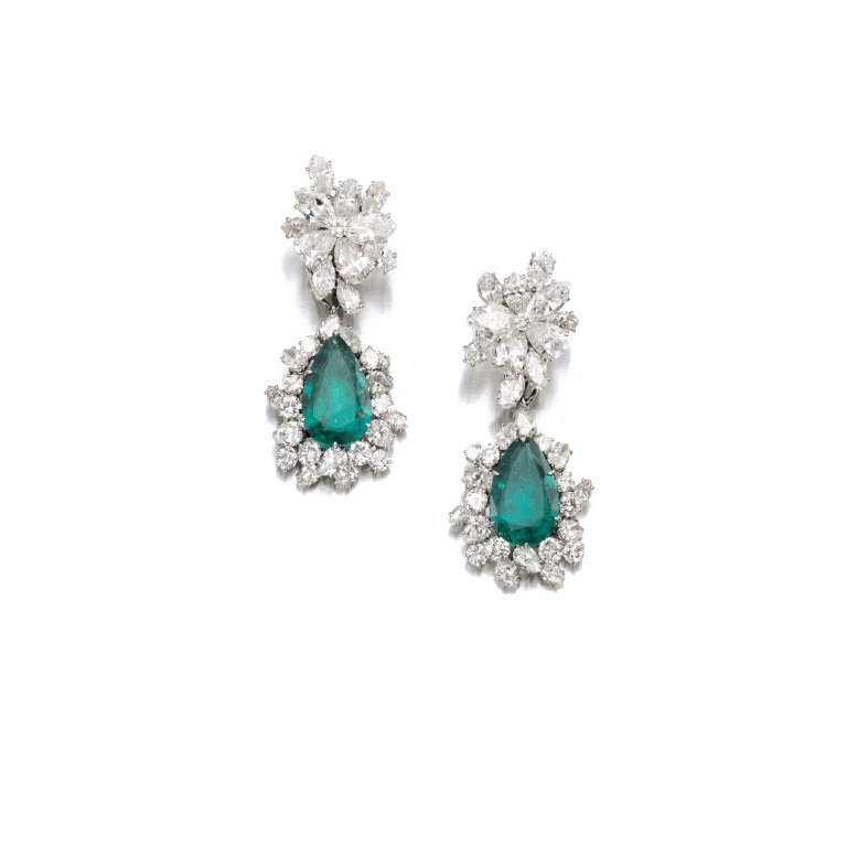 6TX49 - Gina L  Pair of emerald and diamond pendent ear clips Bulgari 1964.jpg