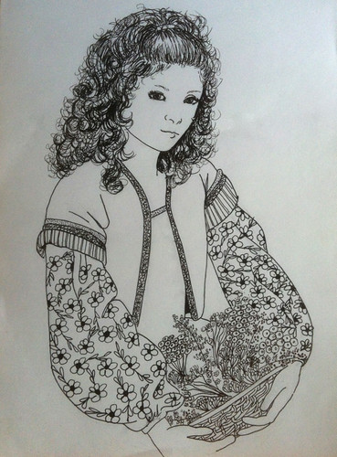 Girl with Curly Hair (Pen and Ink Drawing) by randubnick