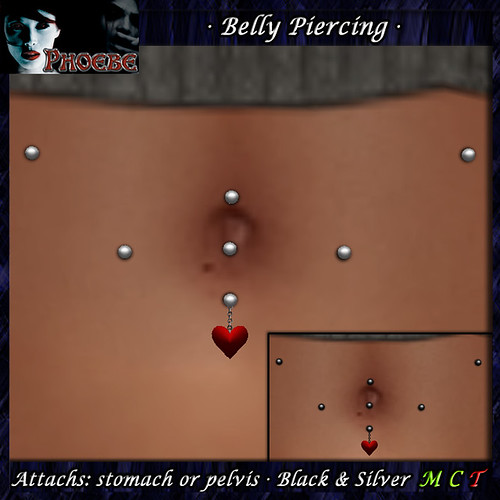 [$55L PROMO] *P* Love You Belly Piercing ~Black & Silver~