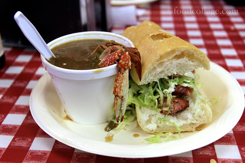 Half Alligator Sausage Po-Boy with Seafood Gumbo at Johnny's Po-Boys (New Orleans)
