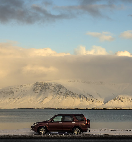 Red jeep meets frosted mountains [Reykjavik, Iceland - January 13th, 2013]