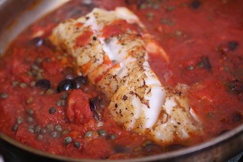 Pan Roasted Cod with Tomato, Kalamata Olives, and Capers