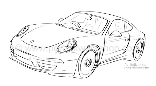 Porsche 911 artwork - line art (watermarked)